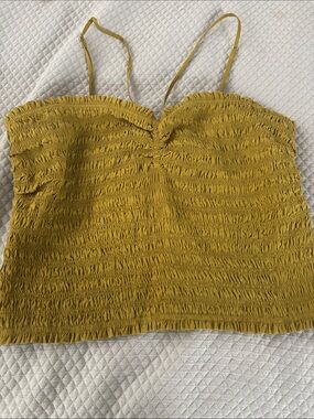 Smocked Spaghetti Strap Tank Top - Mustard/olive color